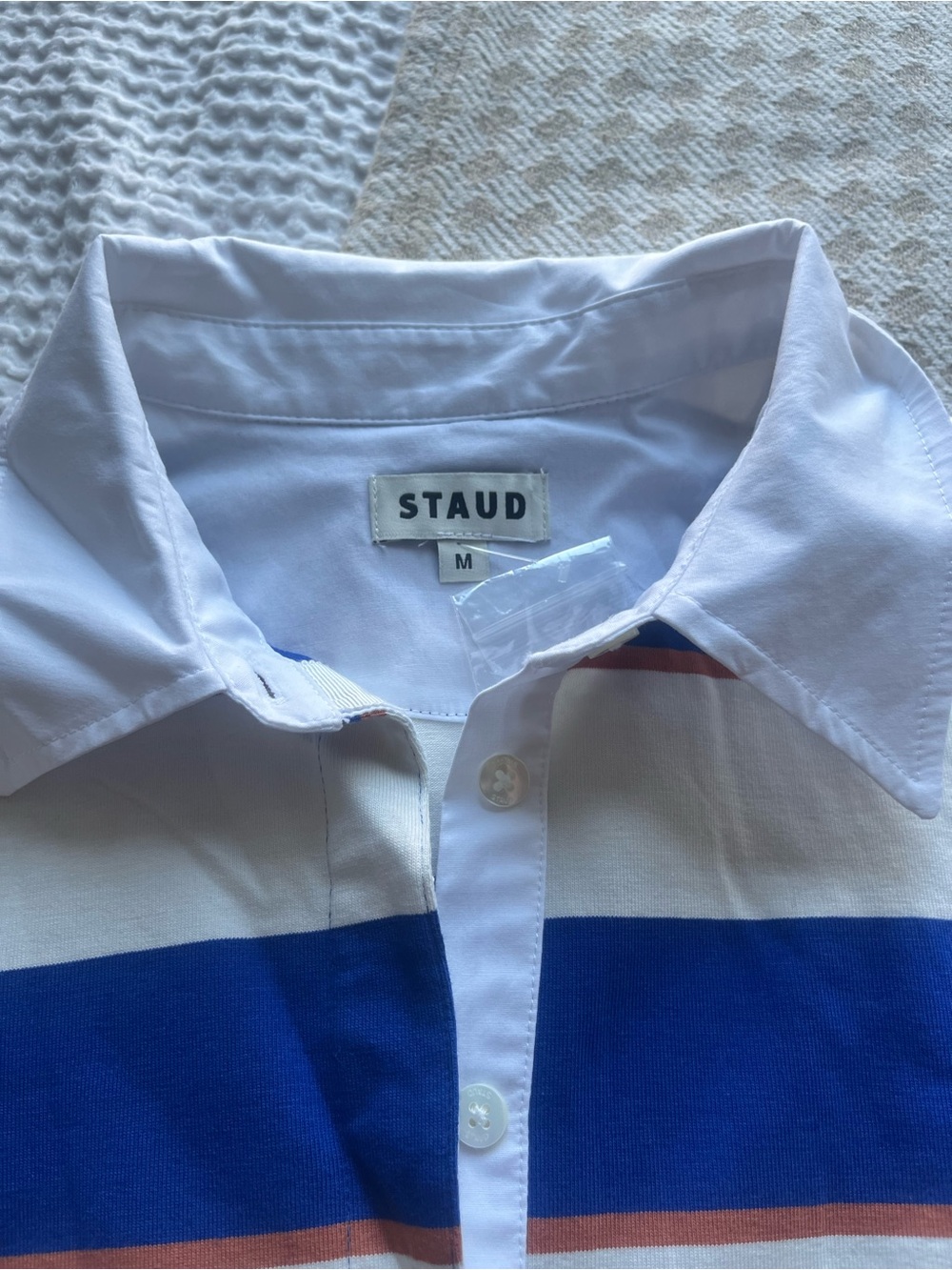 STAUD Women’s White & Blue Striped Mini Dress- NEW WITH TAGS